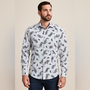Visconti Black Paisley Print Shirt - Size XL